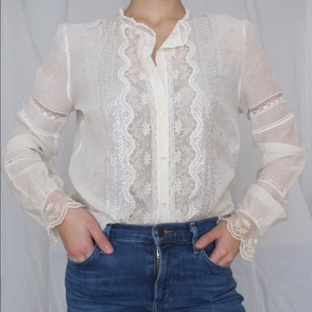 Vintage Chloe cream white embroidery details shirt